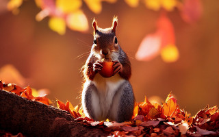 Squirrel apple autumn leaves blurry - chippy free wallpaper