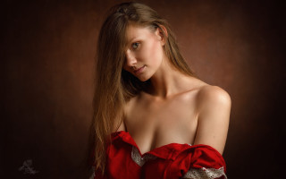 Woman red dress portrait blonde 4 - claire dalby free wallpaper