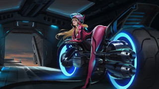 Futuristic girl motorcycle blue light - a girl riding free wallpaper