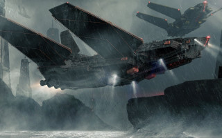 Futuristic ship storm lights crew - conceptart free wallpaper