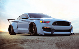 White mustang sunset road clouds - a yellow light free wallpaper for desktop