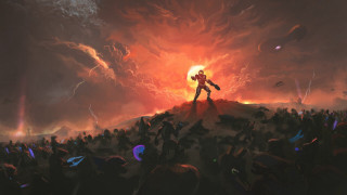 Man hill crowd fire dusk - top of a hill free wallpaper