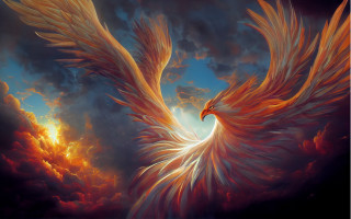Phoenix flying bird clouds sunset - wing free wallpaper for desktop