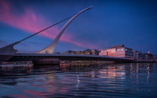 Bridge city night skyline mountains - modernism free wallpaper
