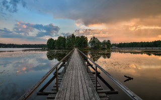 Wooden dock lake cloudy sky 2 - a lake below free wallpaper for desktop