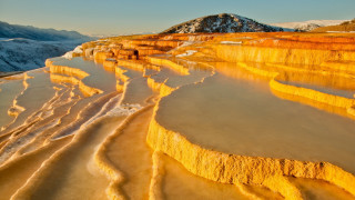 Mountain river snowy skycity sunset - a mountain in the background free wallpaper