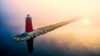 Lighthouse pier fog night sky - a light house free wallpaper