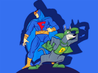 Dog man batman costume cartoon - heroic pose free wallpaper