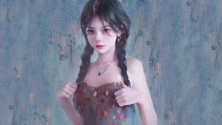 Woman longhair dress necklace staring - a painting of a woman free wallpaper