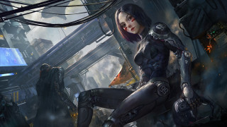 Futuristic woman cyberpunk robot city - a chair in a room free wallpaper for desktop