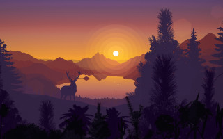 Deer forest sunset mountains gradient - liam brazier free wallpaper