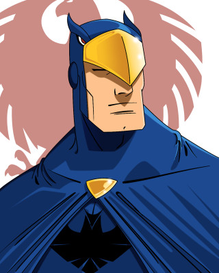 Cartoon man blue suit gold - flat color free wallpaper
