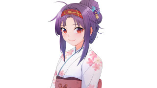 Purple hair kimono flower portrait 2 - sakimi chan free wallpaper for desktop