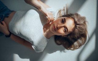 Elina karimova white shirt blue - natural light free wallpaper