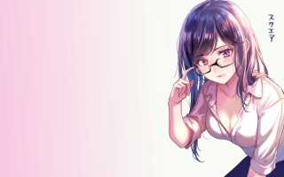 Woman glasses cellphone pink background - du qiong free wallpaper