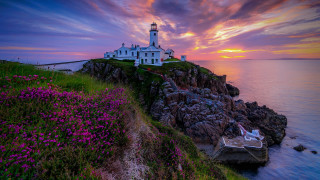Lighthouse rocky cliff sunset flower - a rocky cliff free wallpaper for desktop