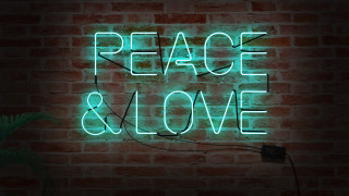 Neon peace love brick wall - free love wallpaper
