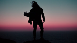 Hilltop ocean sunset bird portrait - top of a hill next free wallpaper