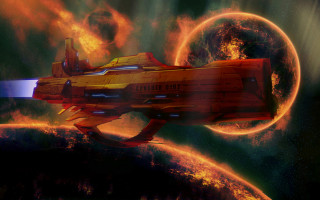 Futuristic space ship stars planets - a space free wallpaper