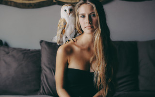 Woman owl couch serious blonde - an owl free wallpaper