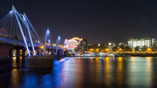 Bridge cityscape night lights reflection 2 - christopher wren free wallpaper