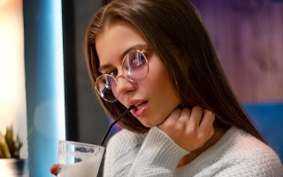 Woman glasses milk surprised Eszter - glasses holding free wallpaper