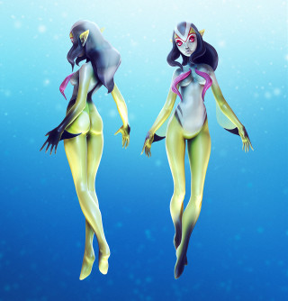 Floating fish girl holography underwater - the water free wallpaper for tablet