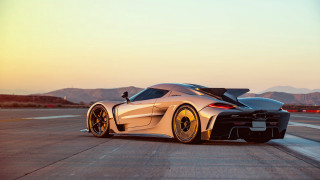 White sports car runway mountains - side profile free wallpaper