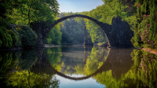 Bridge river trees reflection nature - surrounding free wallpaper
