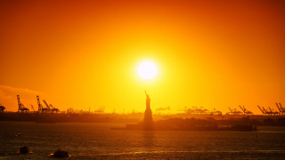 Water sunset statue liberty mountain - sunrise time free wallpaper