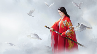 Woman kimono sword bird wings - chen chun free wallpaper