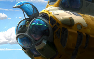 Futuristic yellow blue plane cockpit - plane free wallpaper