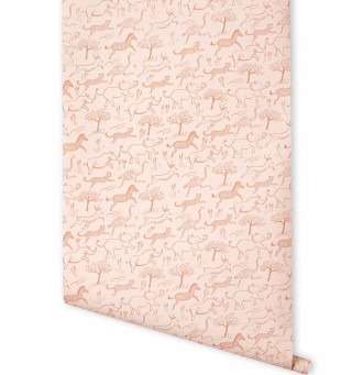 Pink beige deer tree pattern - kitsch movement free wallpaper for tablet