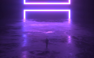Neon room person ocean sunrise - aesthetic free wallpaper