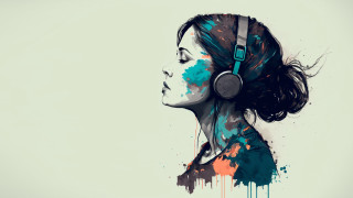Woman headphones blue shirt side - headphone free wallpaper