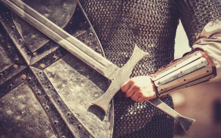 Closeup sword helmet armor antipodeans - dirck van der lisse free wallpaper