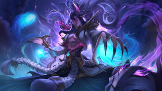 Woman sword blue dress glowing - ball free wallpaper