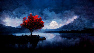 Tree lake moon clouds fantasy - anato finnstark free wallpaper