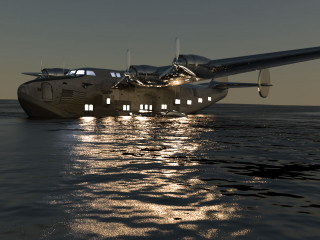 Plane floating water night time - its light free wallpaper