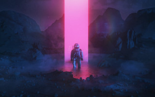Man pink light mountains stars - a dark space free wallpaper