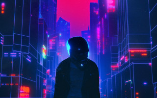 Futuristic city night neon skyscrapers - synthwave style free wallpaper