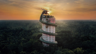 Tower dragon forest sunset matte - a tall tower free wallpaper for desktop