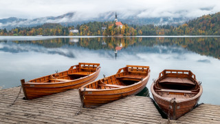 Wooden boats dock lake church - ferenc joachim free wallpaper