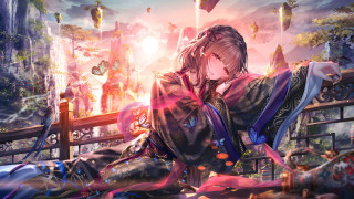 Woman forest bench fantasy anime - a bench in front free wallpaper