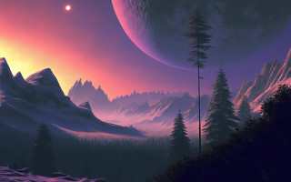 Mountain landscape full moon night - a moon in the sky free wallpaper