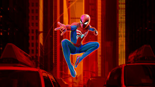 Spiderman flying night city street - a spider man free wallpaper