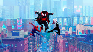 Flying heroes cityscape spiderverse architecture - alton tobey free wallpaper