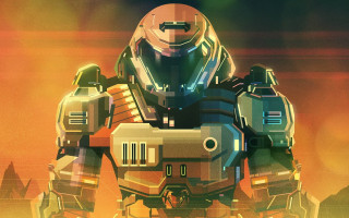 Robot cityscape glowing mecha sunset 2 - image of a robot free wallpaper