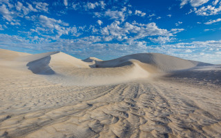 Desert sand dunes clouds ocean - sandy free wallpaper