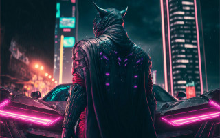 Batman costume city night neon - a car in a city free wallpaper